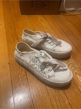 White Lace Platform Sneakers